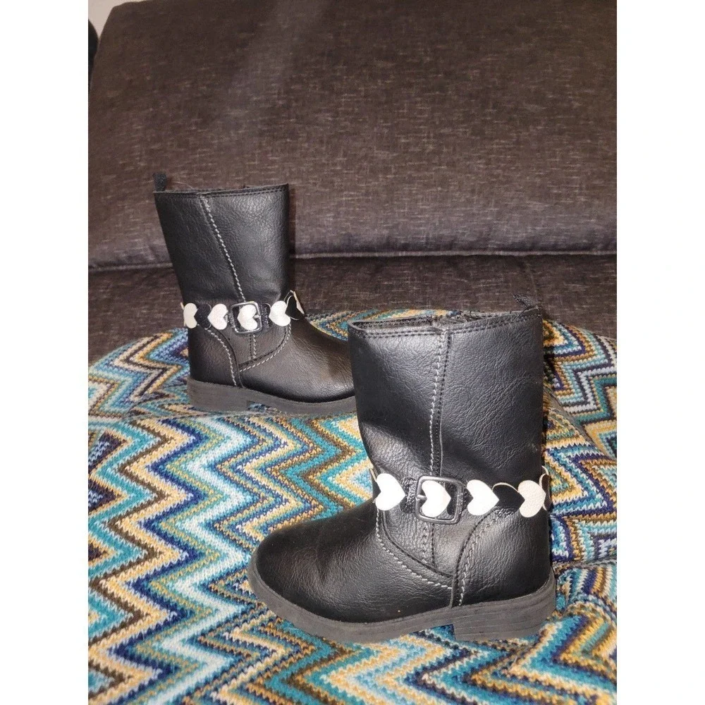 Black Zipper Up Heart Boots girls 10